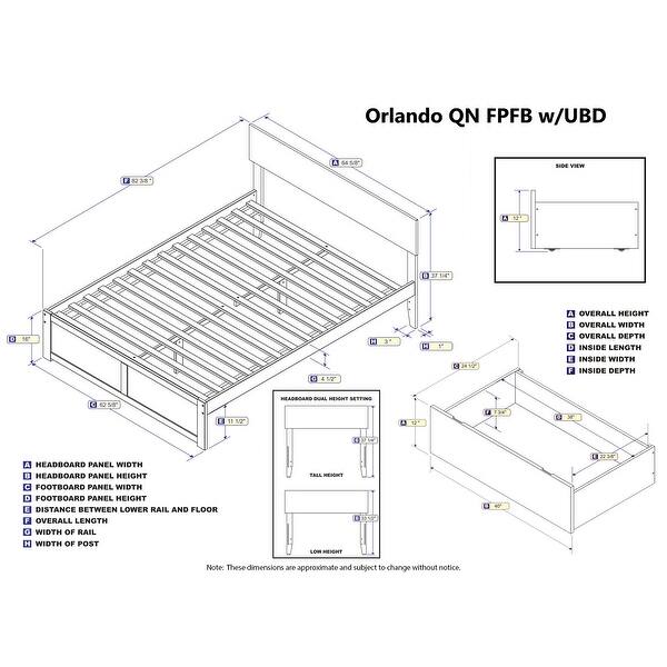 Orlando Queen Platform Bed with Footboard and 2 Drawers in Gray Bed