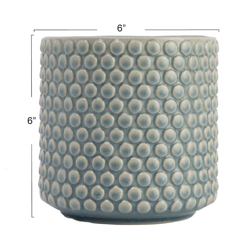 Stoneware Planter Pot with Polka Dots, Sky Blue