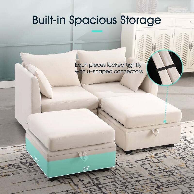 Modern Double Seating Sectional Sofa With Ottoman and Storage Space