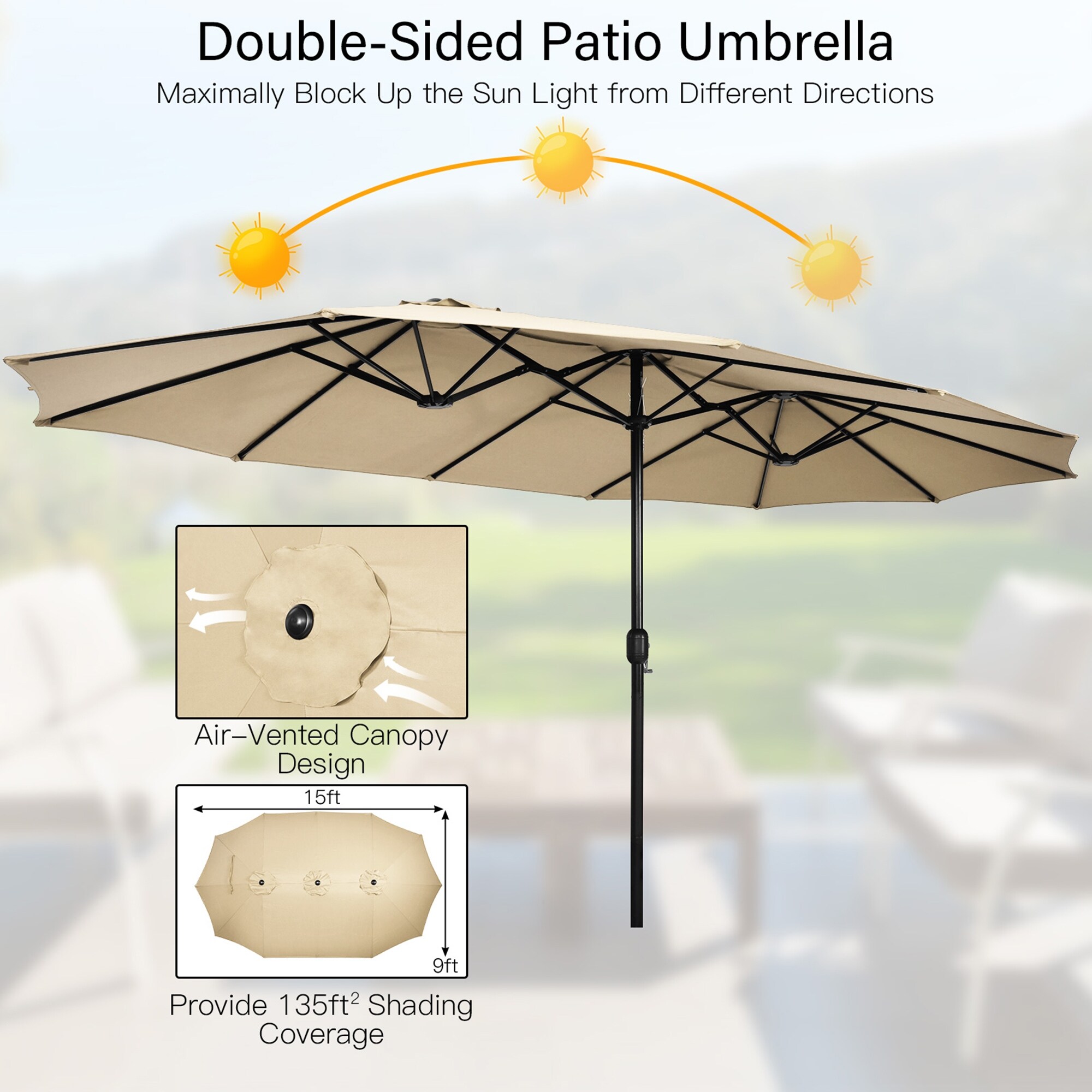 gymax outdoor patio umbrella 15 Garvee ft Rectangular with Base Included - Large Patio Umbrella with Crank Handle, UV Protection for Market, Backyard, Pool - Navy Blue And it is a perfect choice when Its rainy and you still want to enjoy outdoor scenery Gymax 15 ft Double-Sided Patio