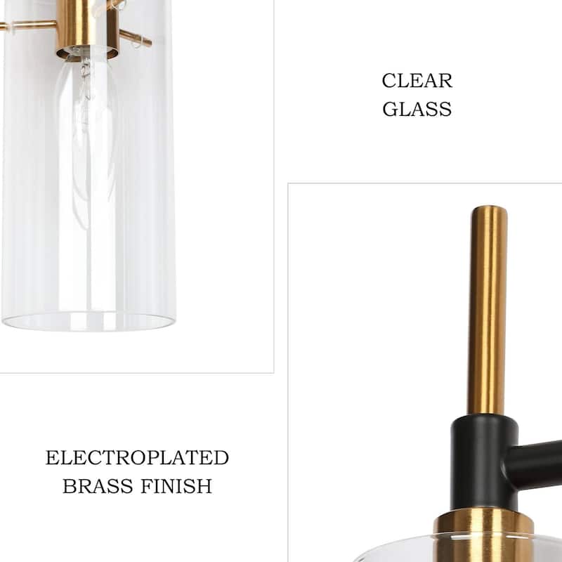 Alva Black Gold Modern Vanity Lights 3-Light Cylinder Clear Glass Shades Bathroom Light Fixture Wall Sconce