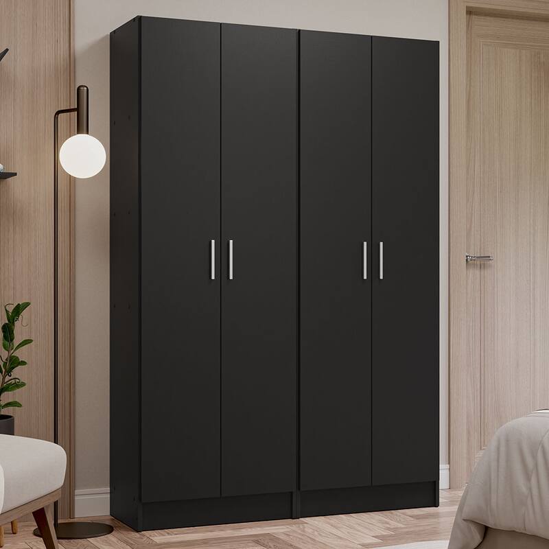 Madesa Wardrobe Cabinet with 4 Doors and 10 Utility Shelves - Black