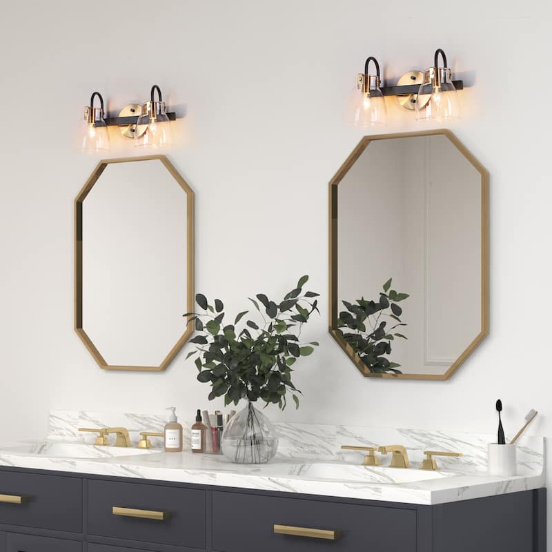 Coria Modern 2-light Brass Gold Orb Glass Bathroom Vanity Lights Black Wall Lighting - L 13.2" x W 6.9" x H 7.9"