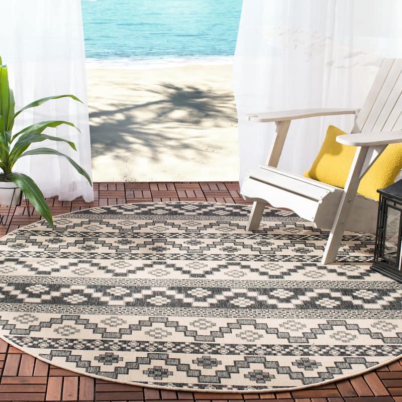 SAFAVIEH Veranda Dymph Indoor /Outdoor Waterproof Patio Backyard Rug - 6'7" Round - Beige/Grey
