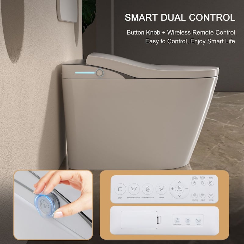 1-Piece 1.28 GPF Auto Single Flush Elongated Bidet Toilet Smart Toilet in White