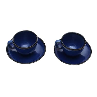 Novica Handmade Relaxing Blue Ceramic Cups And Saucers (Pair)