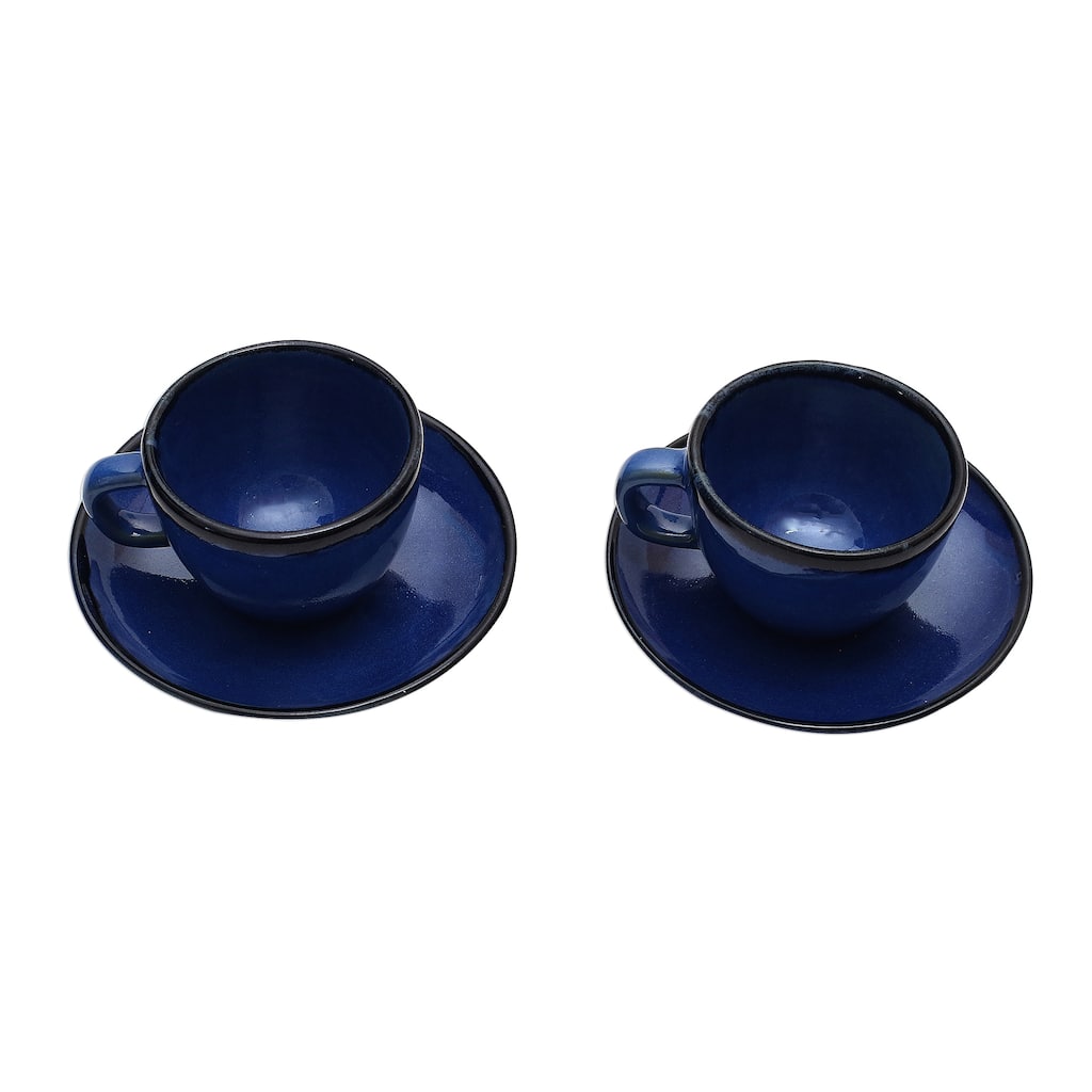 Novica Handmade Relaxing Blue Ceramic Cups And Saucers (Pair)
