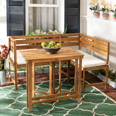SAFAVIEH Outdoor Living Wilton 3-piece Beige Balcony Corner Dining Set - Bench: 39.4" x 18.9" x 32.7"