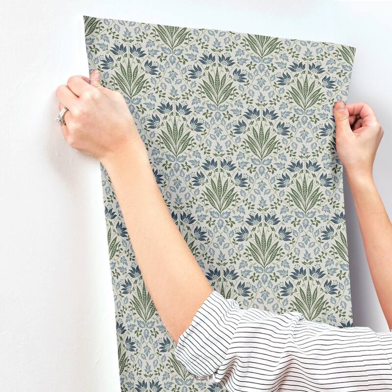 Chris Loves Julia x A-Street Prints Woodbury Blue Floral Damask Wallpaper