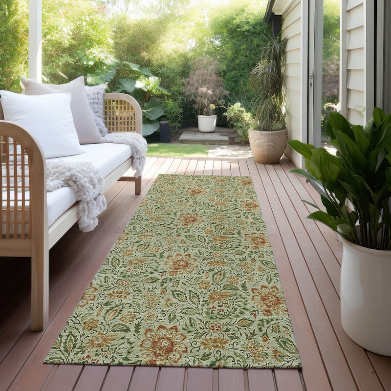Machine Washable Indoor/ Outdoor Chantille Casual Floral Rug