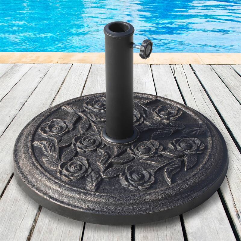 Heavy Duty Polyresin Umbrella Base Stand with Bronzed Finish – Fits 1.5 and 1.89 Inch Poles, 20 lbs Weight for Patio