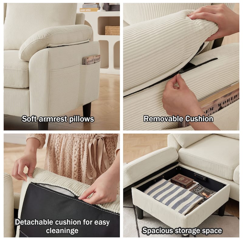 3-Piece Living Room Sectional Sofa Set with Loveseat and Ottoman