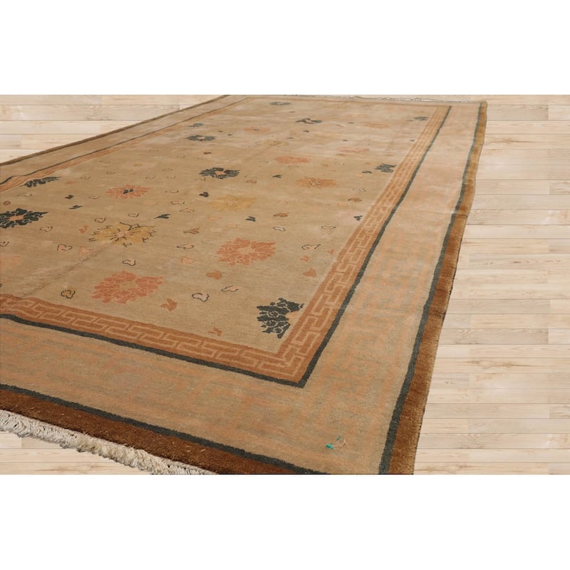 Hand Knotted Art Deco Beige Tibetan 100% Wool Oriental Area Rug - 5' 1'' x 9' 6''