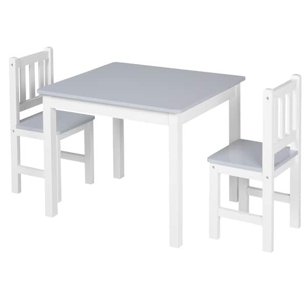slide 2 of 9, Kids 3 Piece Table and Chair Set Ideal for Arts, Meals, Lightweight Wooden Homework Activity Center, Toddlers Age 3+, Grey Grey