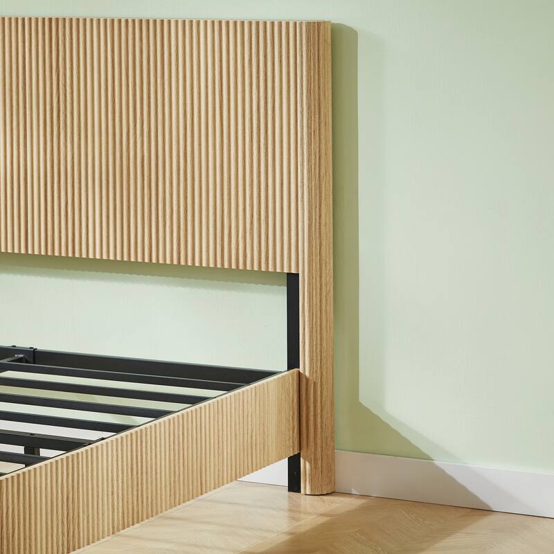 Queen Size Wooden corrugated curved lines, No Box Spring Needed