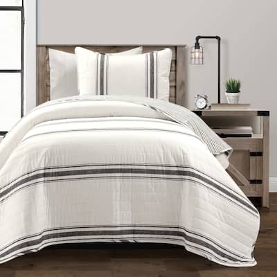Lush Decor Farmhouse Stripe Reversible Cotton Twin-XL 2 Piece Quilt