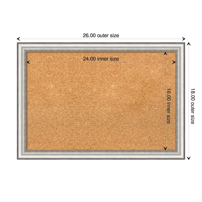 Salon Silver Narrow Framed Natural Corkboard Bulletin Board - Board Size 24x16