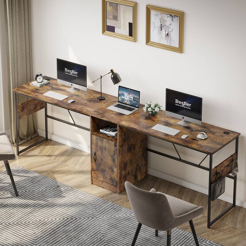 60'' L Shaped Desk with Storage Cabinet Office Computer Desk