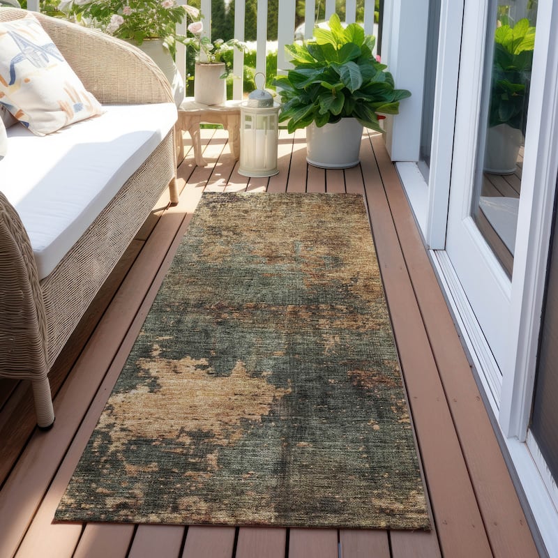 Machine Washable Indoor/ Outdoor Abstract Modern Chantille Rug