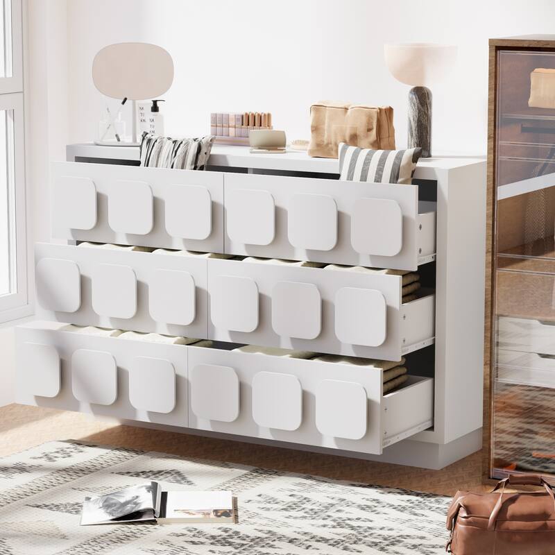 Chocolate Block 6 Drawer Dresser 47" Wide Chest of Drawers