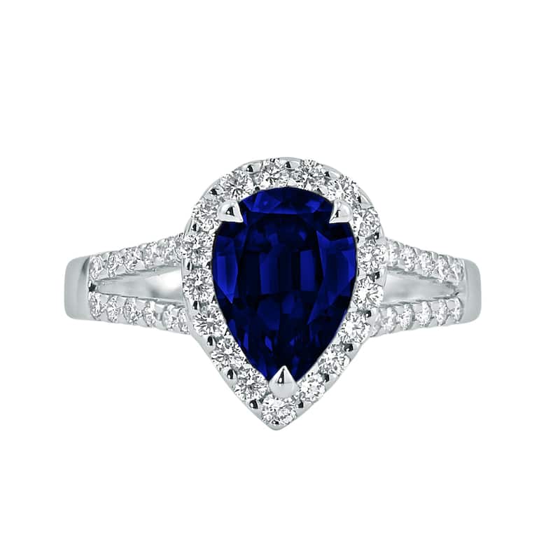 Auriya 18k Gold 2 5/8ct Pear-cut Blue Sapphire Halo Diamond Engagement Ring 1/2ct TDW
