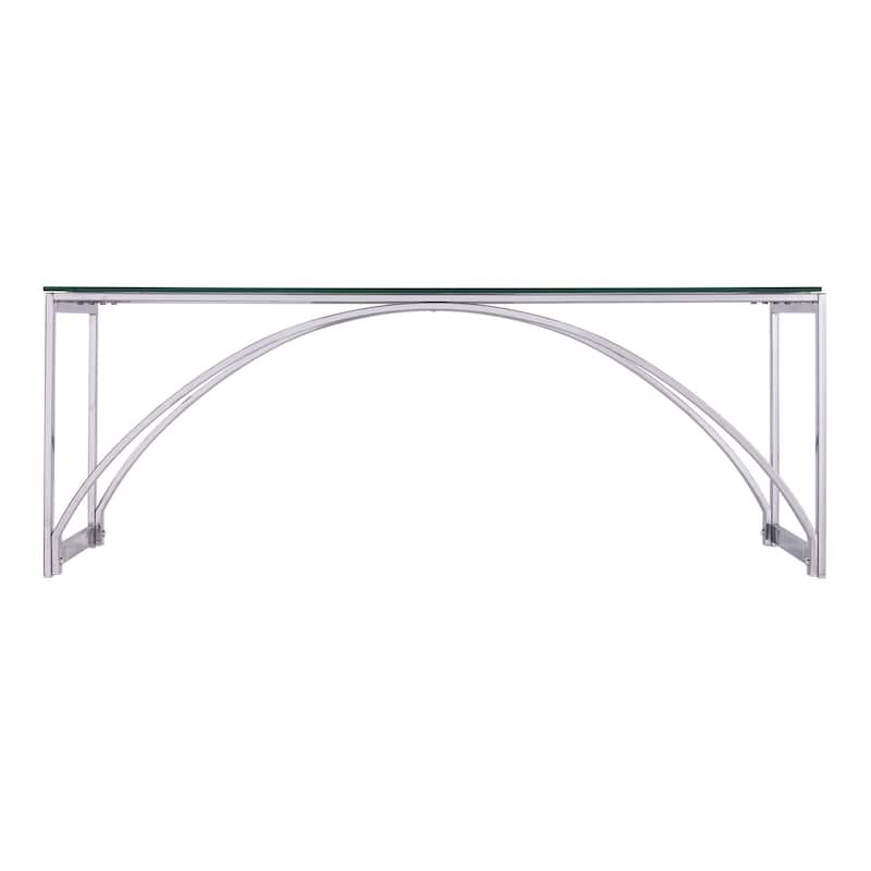 48” Chrome Glass Coffee Table with Glossy Metal Frame Modern Rectangular Living Room Decor - 48”L x 24”W x 18”H
