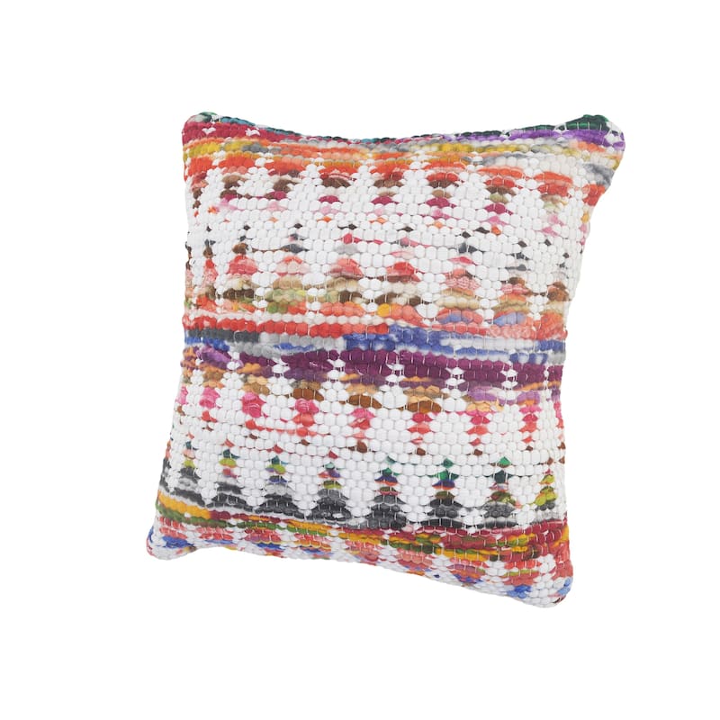 Sevita White and Multicolored Chindi Chevron Throw Pillow