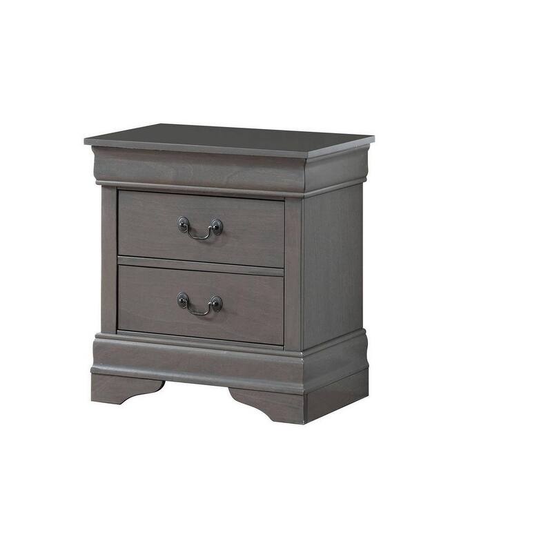 Gray Solid Wood Nightstand with Antique Brass Pulls and Drawers