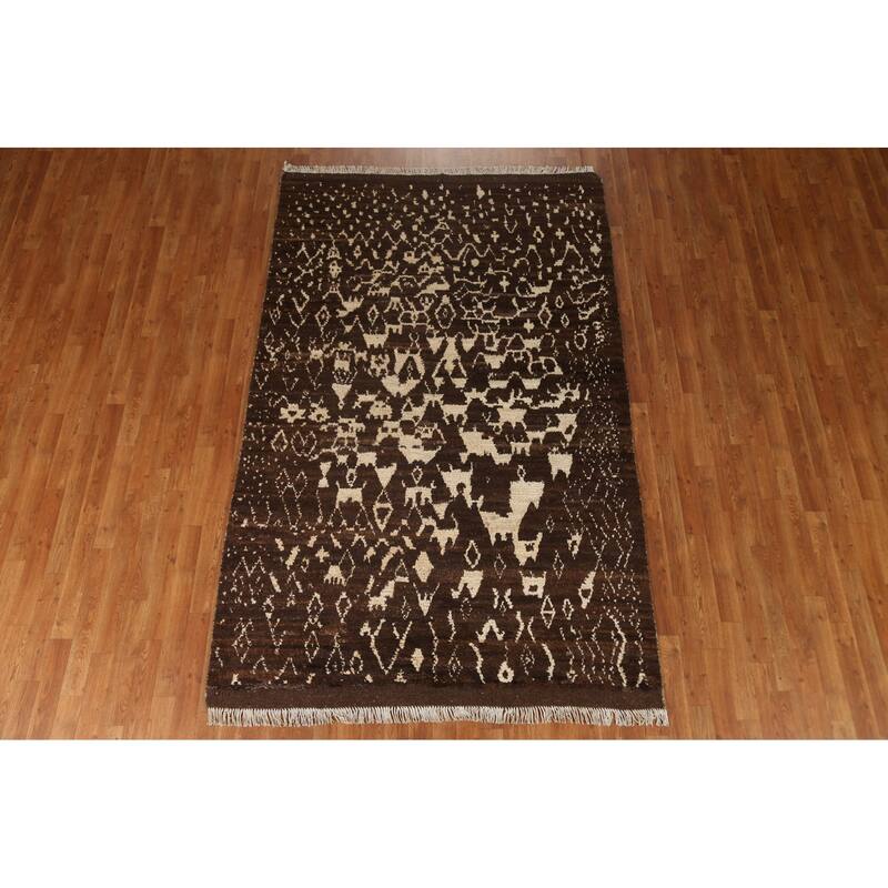 Tribal Moroccan Oriental Wool Area Rug Hand-knotted Office Carpet - 5'4" x 8'5"