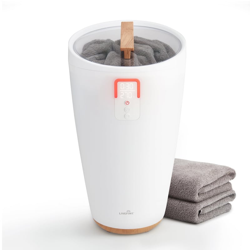 Live Fine Towel Warmer, Large Bucket Style Towel Heater with LED Display, Adjustable Timer, & More! - White - White