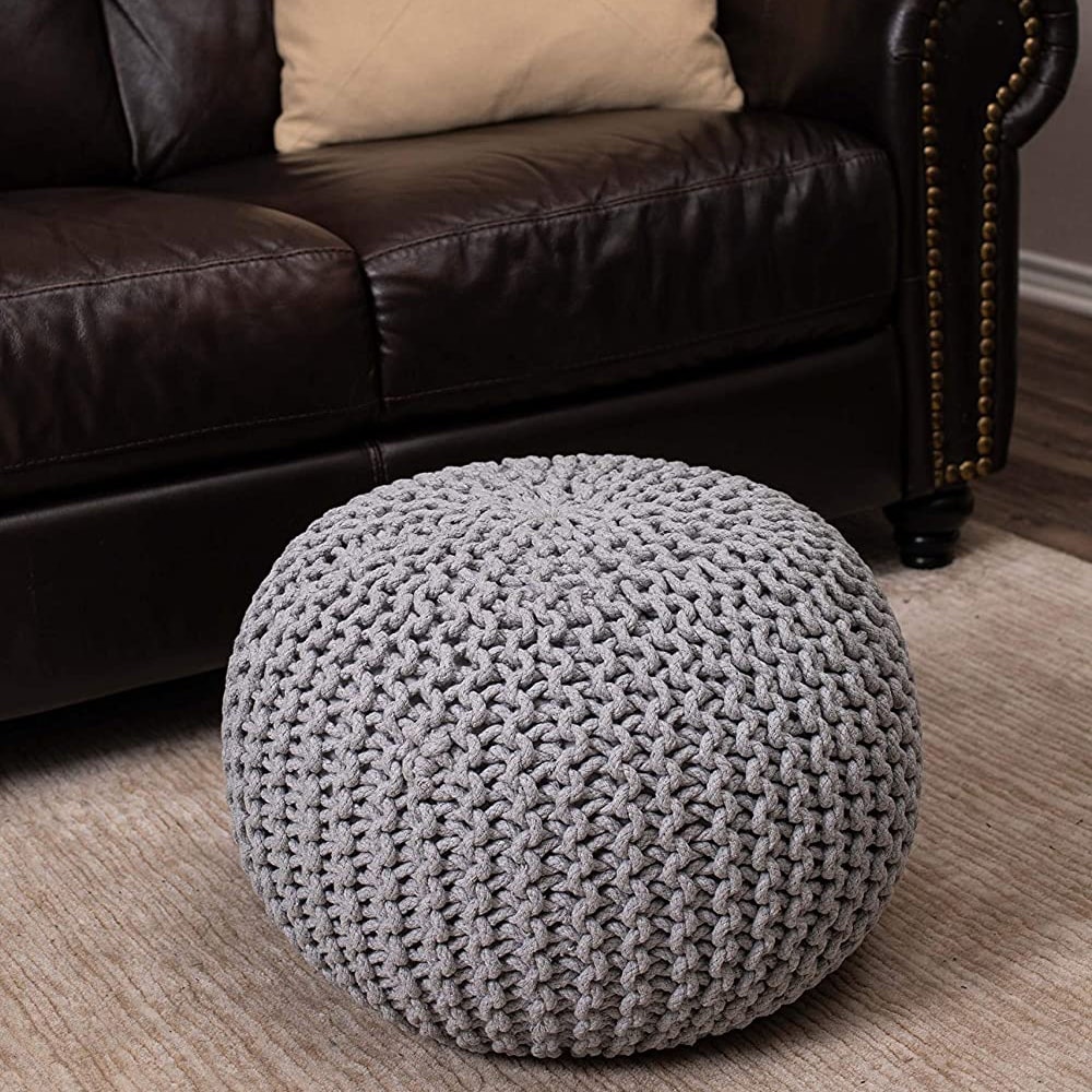 BIRDROCK HOME Cotton Braided Round Pouf Ottoman