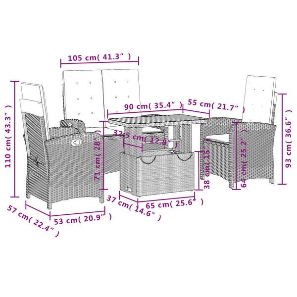 dimension image slide 19 of 31, vidaXL Patio Dining Set with Cushions Outdoor Seating Gray Poly Rattan