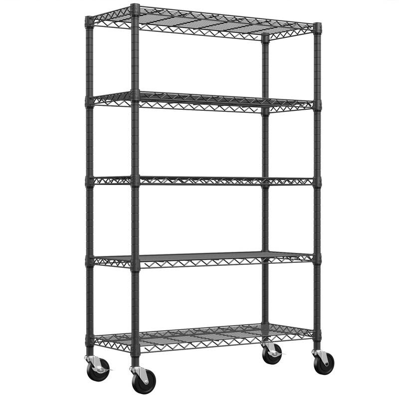3/5/6-Tier Adjustable Heavy Duty Wire Shelving Unit with Wheels, Chrome/Black/White