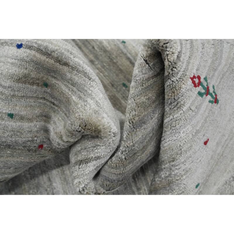Hand Knotted Oriental Viscose Silk Carpet Tribal Animal Pictorial Greys & Charcoal Gabbeh Area Rug - 11' 10'' X 10' 2''