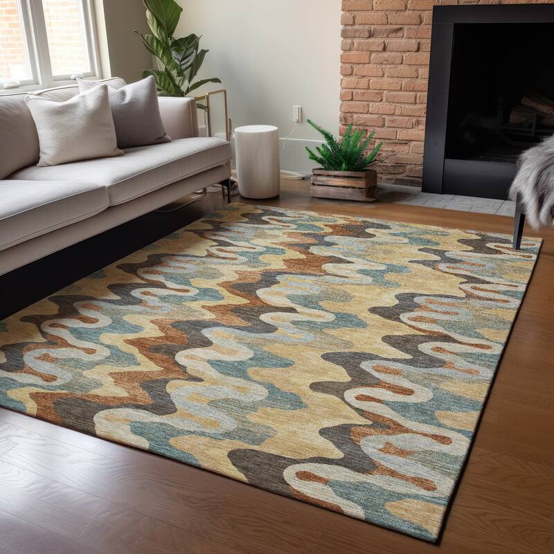 Machine Washable Indoor/ Outdoor Modern Mason Chantille Rug