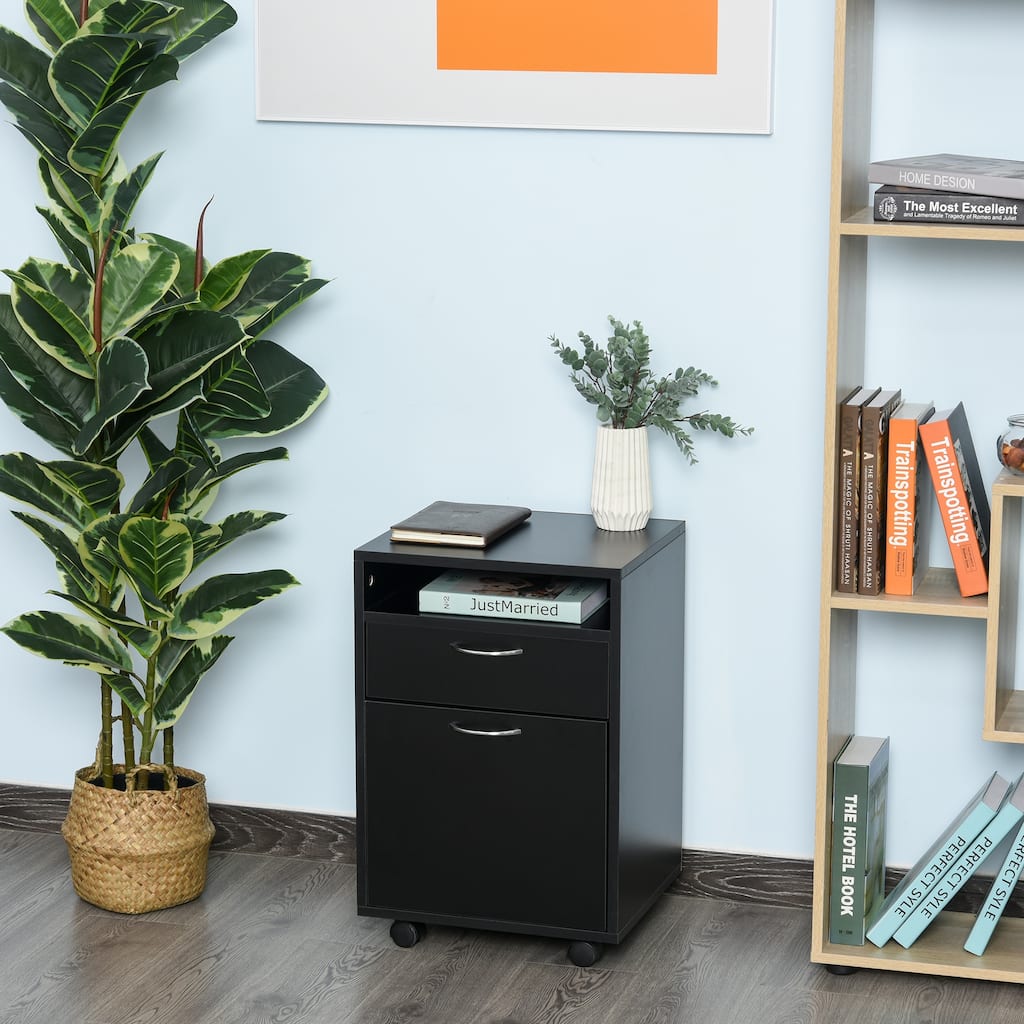 HOMCOM 24" Mobile Printer Cart with 2 Drawers, Black - 15.7*13.8*23.6