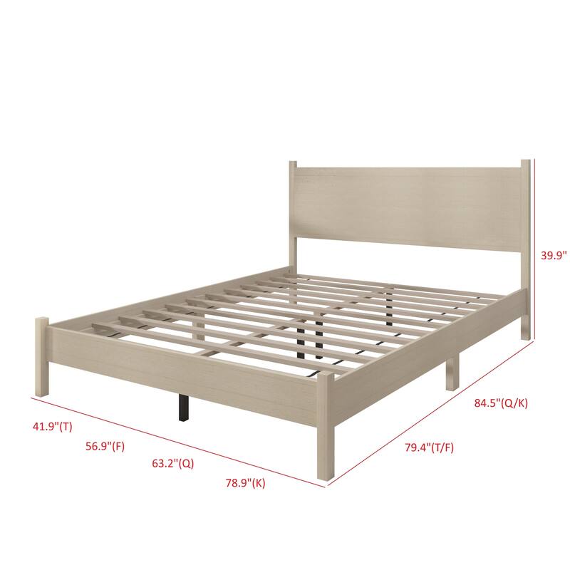 Clayfell Branford Solid Wood Platform Bed Frame with Panel Headboard and Full Slat Support