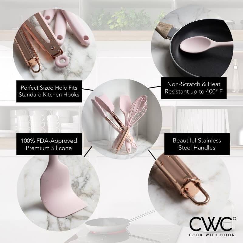 COOK WITH COLOR Silicone Kitchen Utensil Set Nonstick Safe, Easy-Clean Cooking Tools, Aqua