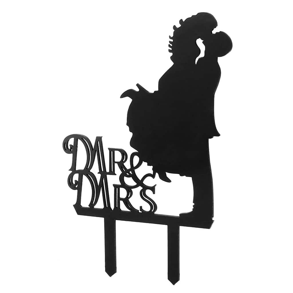 Mr and Mrs Bride Groom Kissing Couple Silhouette Wedding Decoration Cake Topper - Black
