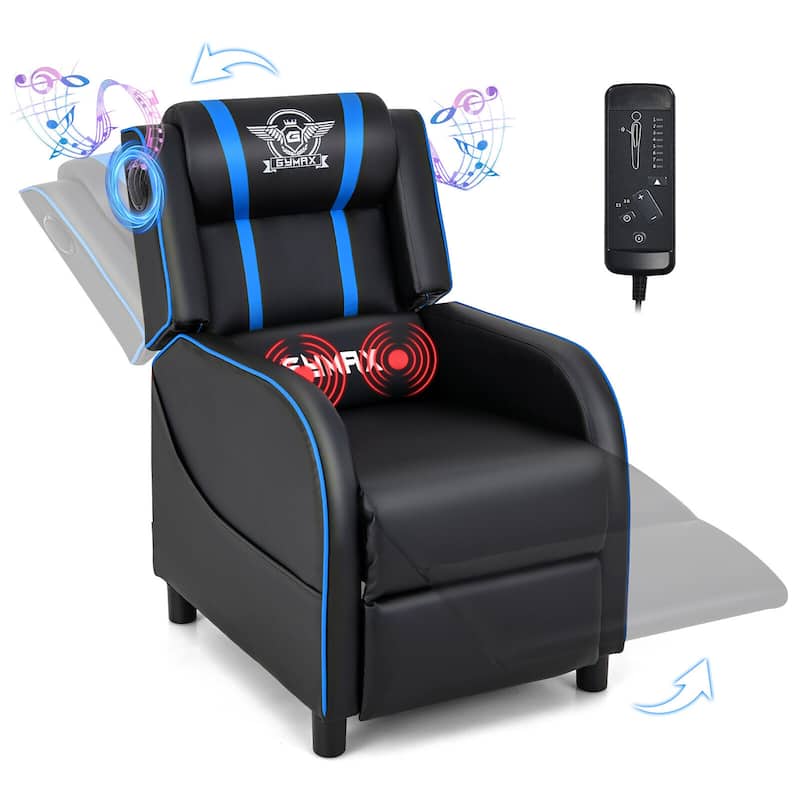 Gymax Massage Gaming Recliner Chair PU Leather Single Recliner Sofa - Blue