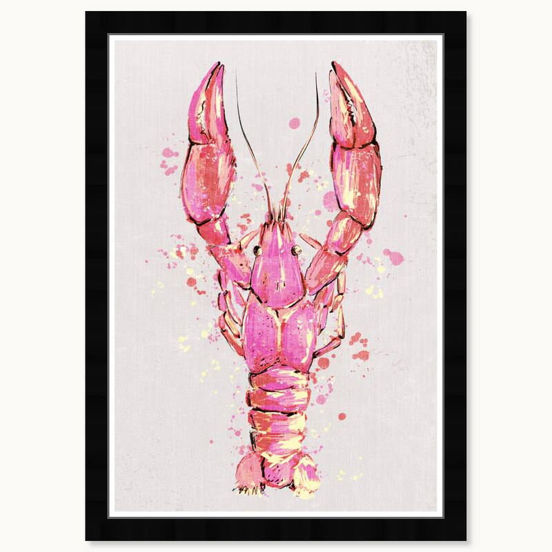 Wynwood Studio Blush Lobster Framed Trendy Retro Kitchen And Living Room Art Prints - 15 x 21 - Black