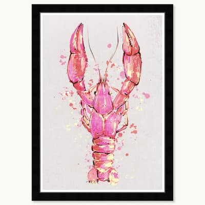 Wynwood Studio Blush Lobster Framed Trendy Retro Kitchen And Living Room Art Prints