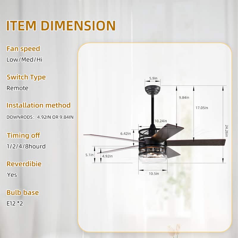 Lighted Ceiling Fan with Wood Nickel Crystal Shade