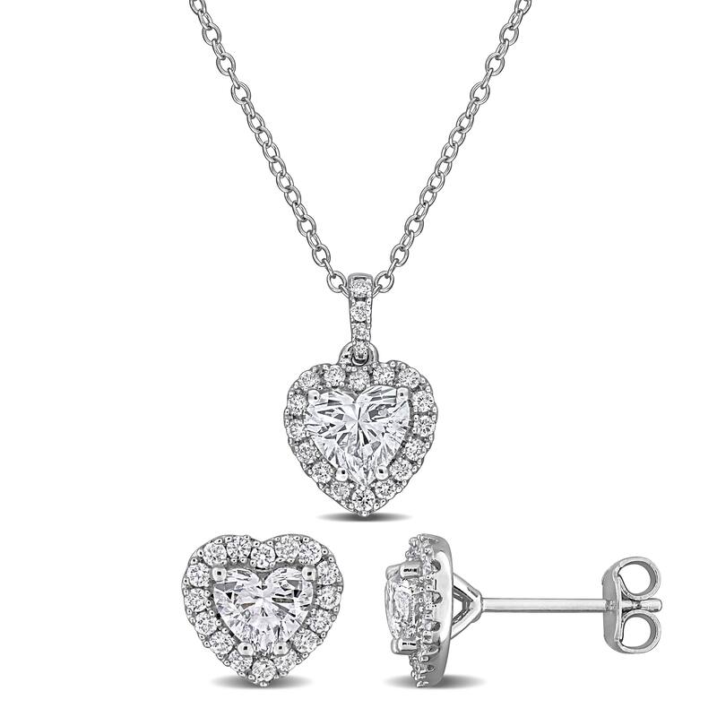 Miadora Sterling Silver Lab-Grown Diamond Necklace and Earring Set - Heart