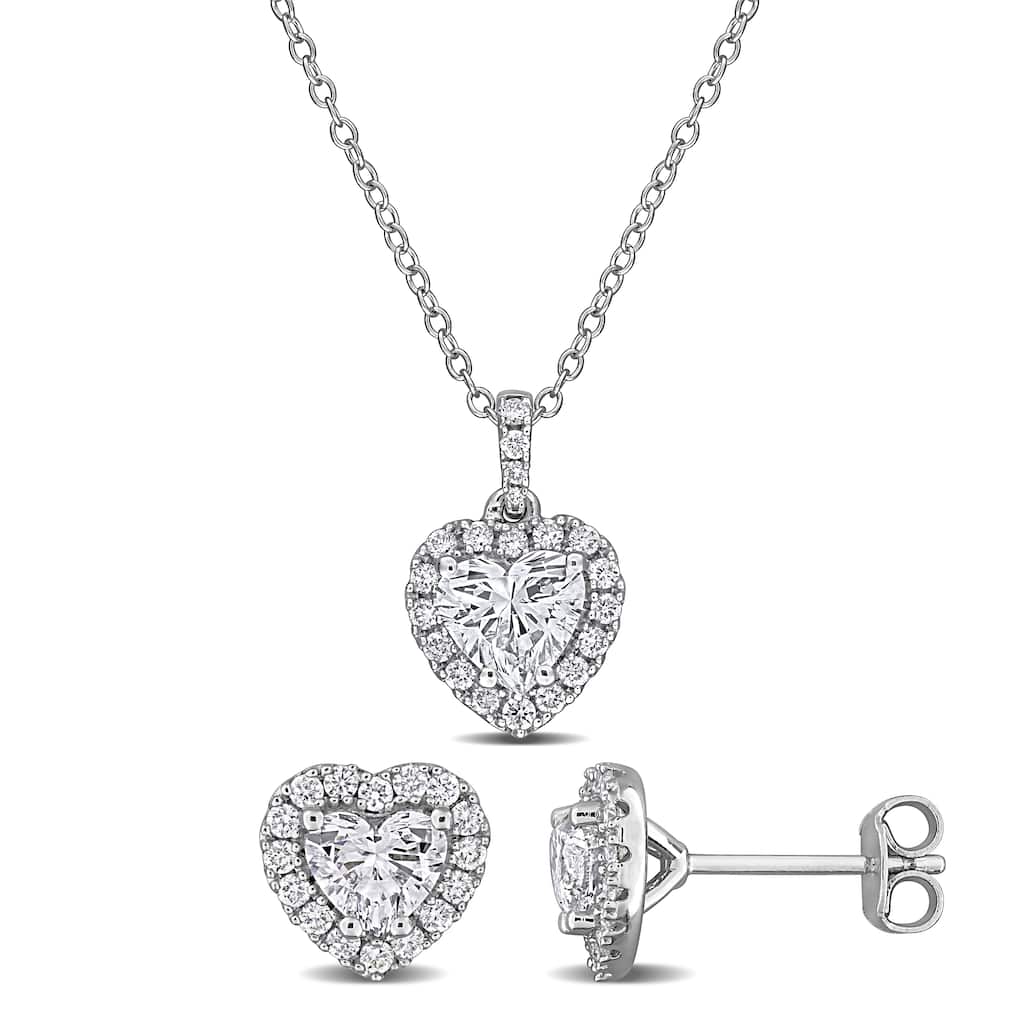 Miadora Sterling Silver Lab-Grown Diamond Necklace and Earring Set
