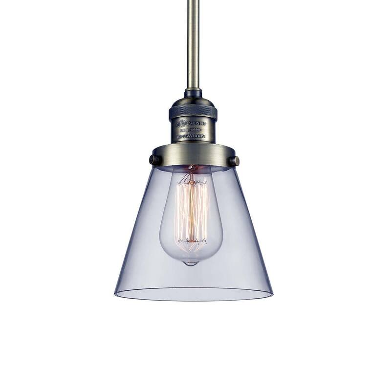 Innovations Lighting Small Cone Single Light 6" Wide Mini Pendant with - Antique Brass / Clear