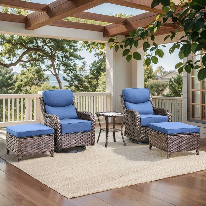 Arcadia 5-Piece Wicker Patio Swivel Glider Set with 6-Inch Thick Cushions