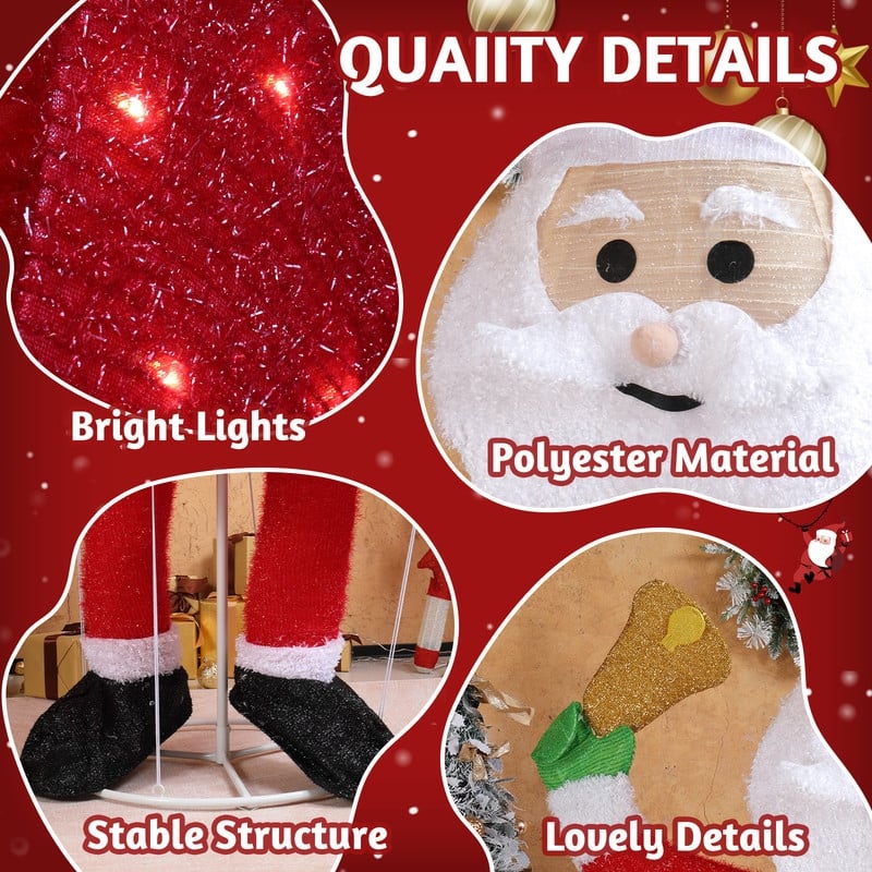 6FT Lighted Santa Claus Holding Bell Christmas Yard Decorations for Xmas Outdoor Holiday Indoor Decor Lighted Holiday Displays