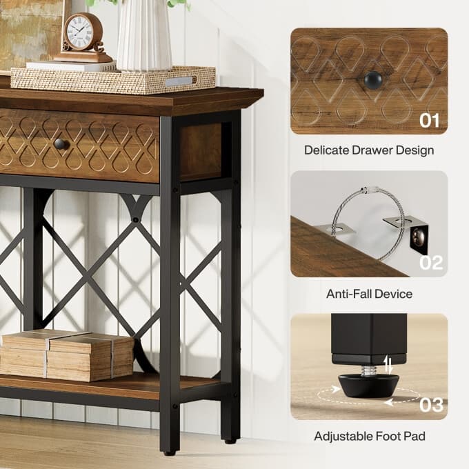 70.86-Inch Console Sofa Table, Entryway Table with 3 Storage Drawers