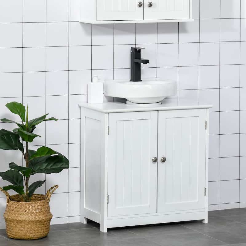 kleankin Vanity Base Cabinet, Under-Sink Bathroom Cabinet Storage with U-Shape Cut-Out, White and Grey - 23.5"x11.75"x23.5" - Wood Finish - White